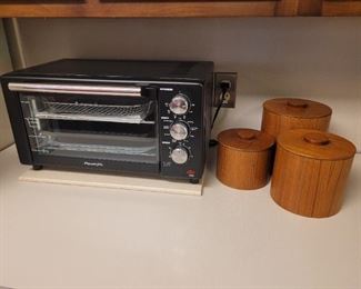 Toaster oven and teak canister set