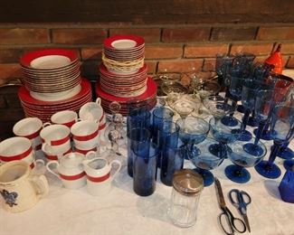 Blue glassware, made in China red dish set