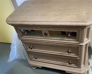 Item # 17 Grey Glass Dresser bedside table 30” W X 30” H x 17” Deep Jocelyn Nightstand by Magnussen $350 We also have the dresser and the queen bed from this set as well as the mirror you can find the set online where the pictures are better!