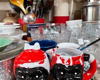 2-piece Black Americana Aunt Jemima sugar and cream, utensils, crystal serving bowls, thermos, pans...