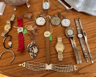 Hawaiian Punch watch "Punchy",  Vlasic watch, Timex, Bulova N6, Carlisle watch, Seiko and pocket watches by Dueber Hampden, Standard, Waltham