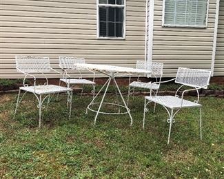 Vintage metal, white patio set.