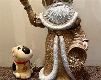 Vintage singing dog treat jar, Large 2-piece ceramic Santa that lights up