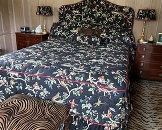 Upholstered Jungle Print Queen Headboard and Bedding. Photo 1 of 3.