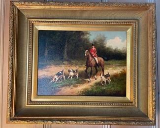 Horse & Hound Oil Painting signed by Artist. Measures 15” x 11" without Frame; 24” x 20” with Frame. Photo 1 of 3.
