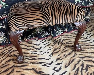Chippendale Style Bench Upholstered in Tiger Print Fabric. Photo 1 of 3.