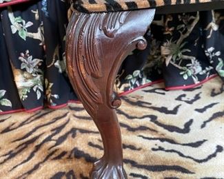 Chippendale Style Bench Upholstered in Tiger Print Fabric. Photo 2 of 3.