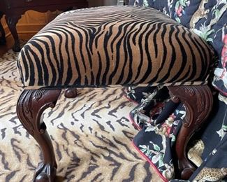 Chippendale Style Bench Upholstered in Tiger Print Fabric. Photo 3 of 3.