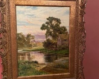 Landscape Oil Painting with Cottage. Signed R. Gallon. Measures 13” x 16” without Frame; 20" x 23” with Frame. Photo 1 of 2.