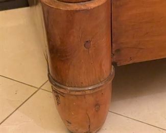 Antique English or French country marble top commode in honey finish with rare bullet feet & lion head pulls. Measures 51" W x 23"D x 35" H. Photo 4 of 4.