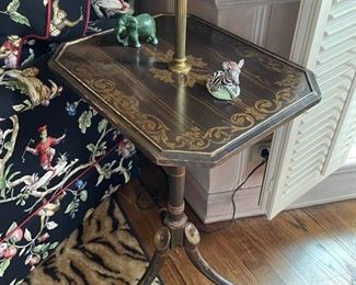 Ebony Table Floor Lamp with Hand-Stenciled Gilt Decor. Photo 2 of 2.