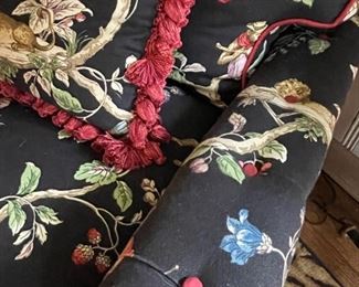 Club Chair & Ottoman Set Upholstered In Black Jungle Print Fabric with Contrast Pink Welting. Photo 2 of 3.