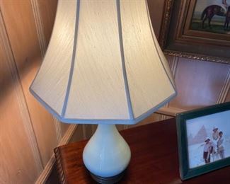 White Table Lamp With Brass Key Switch. Photo 2 of 2.