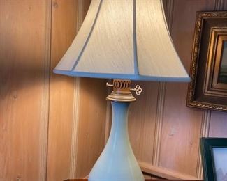 White Table Lamp With Brass Key Switch. Photo 1 of 2.