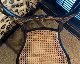 Antique Ebony Cane-Seat Chair with Hand-Painted Flowers on Frame. Photo 3 of 4.