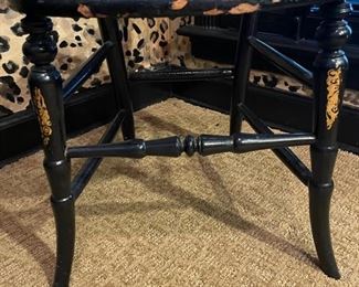 Antique Ebony Cane-Seat Chair with Hand-Painted Flowers on Frame. Photo 4 of 4.