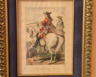 Pair of French 1675 Soldiers Etchings. Authentic. Measures 5.25 x 6.25 without Frame; 11" x 9" W with Frame. Photo 2 of 2.