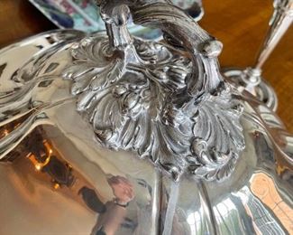 Old Sheffield Meat / Food Dome. English, Marked. Shown on Christopher Wren, Wallace 597F Silver-Plate Tray. Tray Measures 31.5" x 19" x 3" H. Photo 2 of 6.