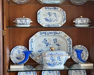 Georgian Era Joseph Spode China Set. Circa 1805 - 1830. Decorated with Blue & White Flowering Branches in the Kakiemon Style. Photo 1 of 4.