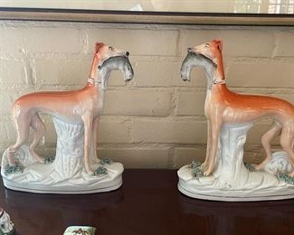 Pair of Early Staffordshire Dogs. Each Measures 12” W x 9” H. Photo 1 of 4.
