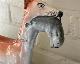 Pair of Early Staffordshire Dogs. Each Measures 12” W x 9” H. Photo 2 of 4.