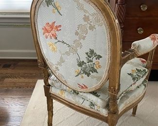Pair of Antique Gilded Fauteuils with Floral Upholstered Down-Filled Cushions. Photo 3 of 7.