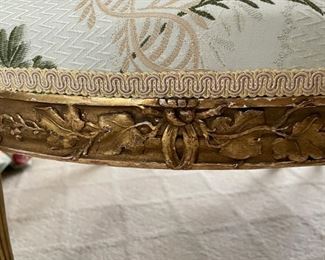 Pair of Antique Gilded Fauteuils with Floral Upholstered Down-Filled Cushions. Photo 5 of 7.