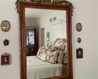 Antique English Hand-Carved Walnut Federal Style Mirror with Gold Gilding. Excellent Condition. Measures 30" x 50." Photo 1 of 7.