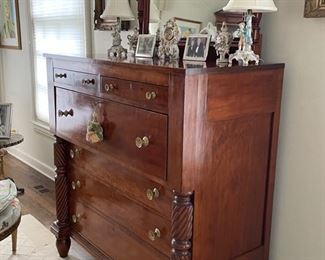 Antique Biedermeier Walnut Chest of Drawers. Features Original Mirror & Glass. Measures 48" H x 21" D x 46" W. Photo 3 of 5.