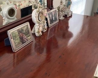 Antique Biedermeier Walnut Chest of Drawers. Features Original Mirror & Glass. Measures 48" H x 21" D x 46" W. Photo 5 of 5.