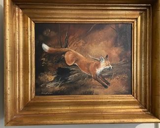 Oil Painting of Fox Signed Morgan. Measures 8” x 11” without Frame 14” x 17” with Frame.