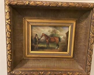 Horse & Rider Oil Painting. Measures 4” x 6” without Frame; 10” x 12” with Frame.