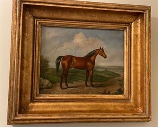 Horse on Path Oil Painting. Measures 9.5" x 7.5" without Frame; 15" x 13" with Frame.