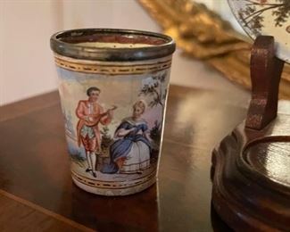 Miniature Viennese Enamel & Silver Cup and Saucer. Circa Late 1800s. Photo 1 of 3.