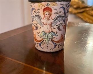 Miniature Viennese Enamel & Silver Cup and Saucer. Circa Late 1800s. Photo 2 of 3.