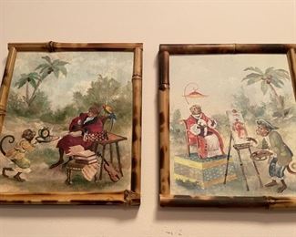 Set of Four Monkey Prints in Bamboo Frames. Photo 2 of 6.