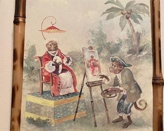 Set of Four Monkey Prints in Bamboo Frames. Photo 4 of 6.
