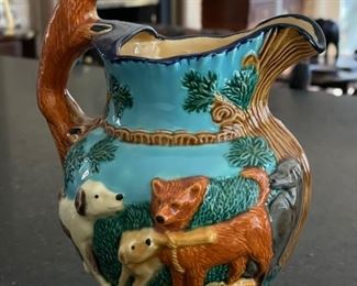 Majolica Pitcher with Fox Handle.
