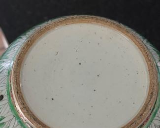 Antique Chinese Famille Verte Bowl with Gold Rim. Circa 1750s. Measures 12"W x 7" H. Photo 5 of 5.