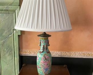 Pair of Early 1800s Vases with Rose, Peony, Lizard and Caterpillar Adornments. Both Turned into Lamps. Can use as Lamps or Vases. Photo 1 of 3.