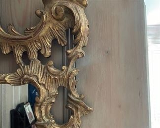 Antique Gilt Wood Mirror. (PLEASE NOTE, WE MODIFIED GLASS ELECTRONICALLY TO REMOVE REFLECTION) Measures 50" x 30". Photo 2 of 3.