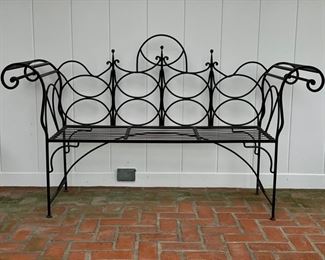 Wrought Iron Metal Bench. Comes with Black & White Polka Dot Cushions. Photo 1 of 3.