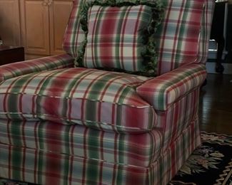 Pink & Green Plaid Club Chair with Down-Filled Cushions - 2 Available. Each Measures 36" W x 40" D. Photo 1 of 4.