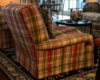 Pink & Green Plaid Club Chair with Down-Filled Cushions - 2 Available. Each Measures 36" W x 40" D. Photo 2 of 4.