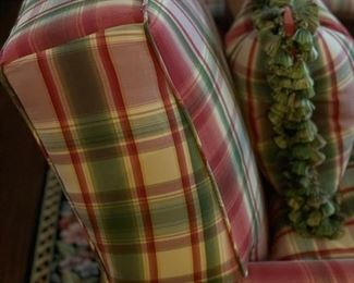 Pink & Green Plaid Club Chair with Down-Filled Cushions - 2 Available. Each Measures 36" W x 40" D. Photo 3 of 4.