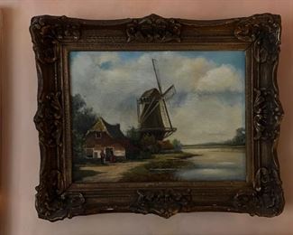 Windmill Oil Painting. Measures 14” x 11” without Frame; 20" x 17" with Frame.