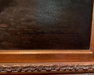 Oil Painting of Dogs. Signed by Miller. Measures 23" x 19" without Frame; 30" x 26" with Frame. Photo 2 of 2.