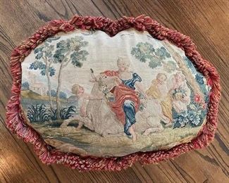 Antique Tapestry Pillow with Fringe Trim - 2 Available. Photo 1 of 2.