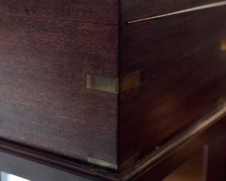 Antique Tea Box on Stand with Brass Trim. Box Measures 13" W x 9" D x 7.5" H. With Stand: 20" H. Photo 3 of 3.