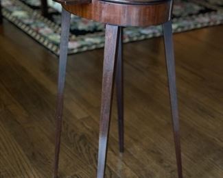 Antique Hand-Carved Hepplewhite Side Table with Hidden Candle Tray & Original Brass Knob. Measures 14" x 11" x 27" H. Photo 1 of 4.